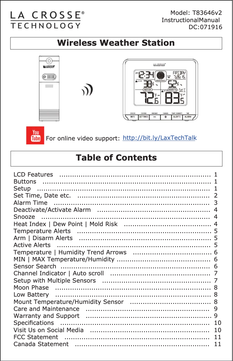 Page n°1 - Manuel utilisateur La Crosse Technology T83646V2
