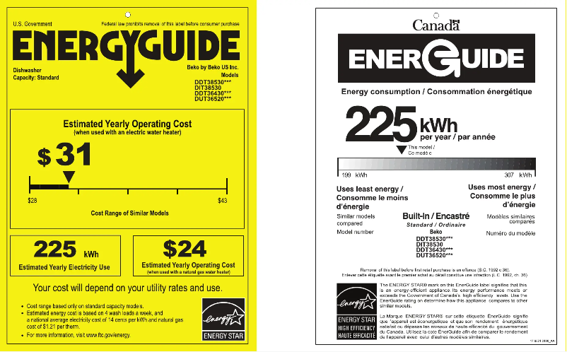 Page 1 de la notice Label énergétique Beko DUT36520W