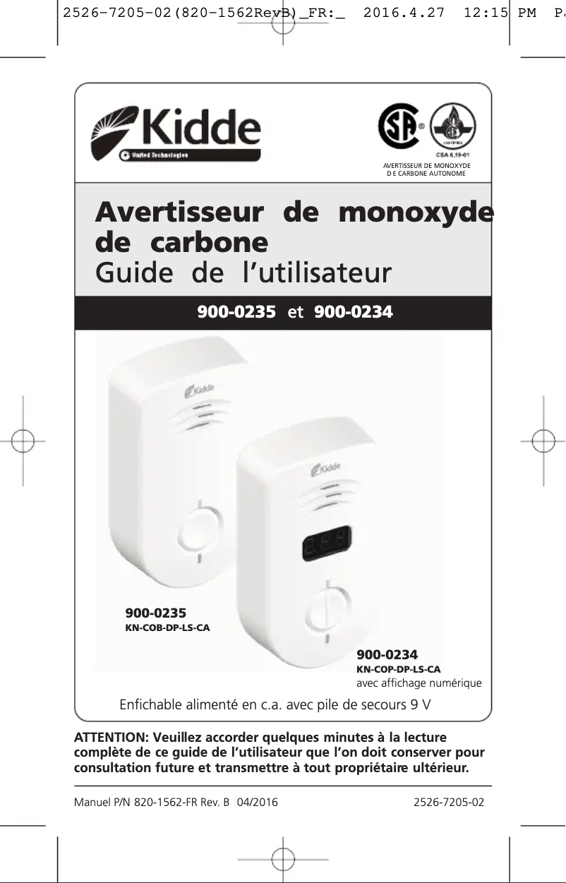 Image de la première page du manuel de l'appareil 900-0235