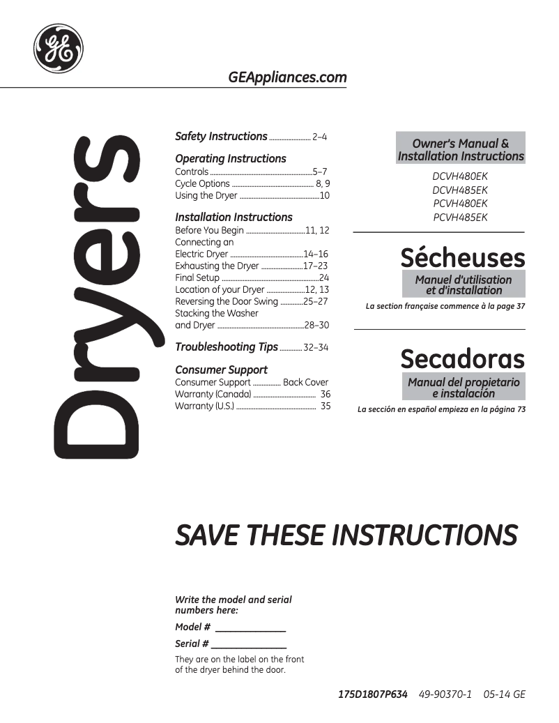 Page 1 de la notice Manuel utilisateur GE PCVH485EK