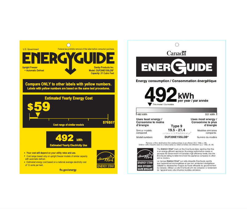Page 1 de la notice Label énergétique Danby DUF206E1SSLDB
