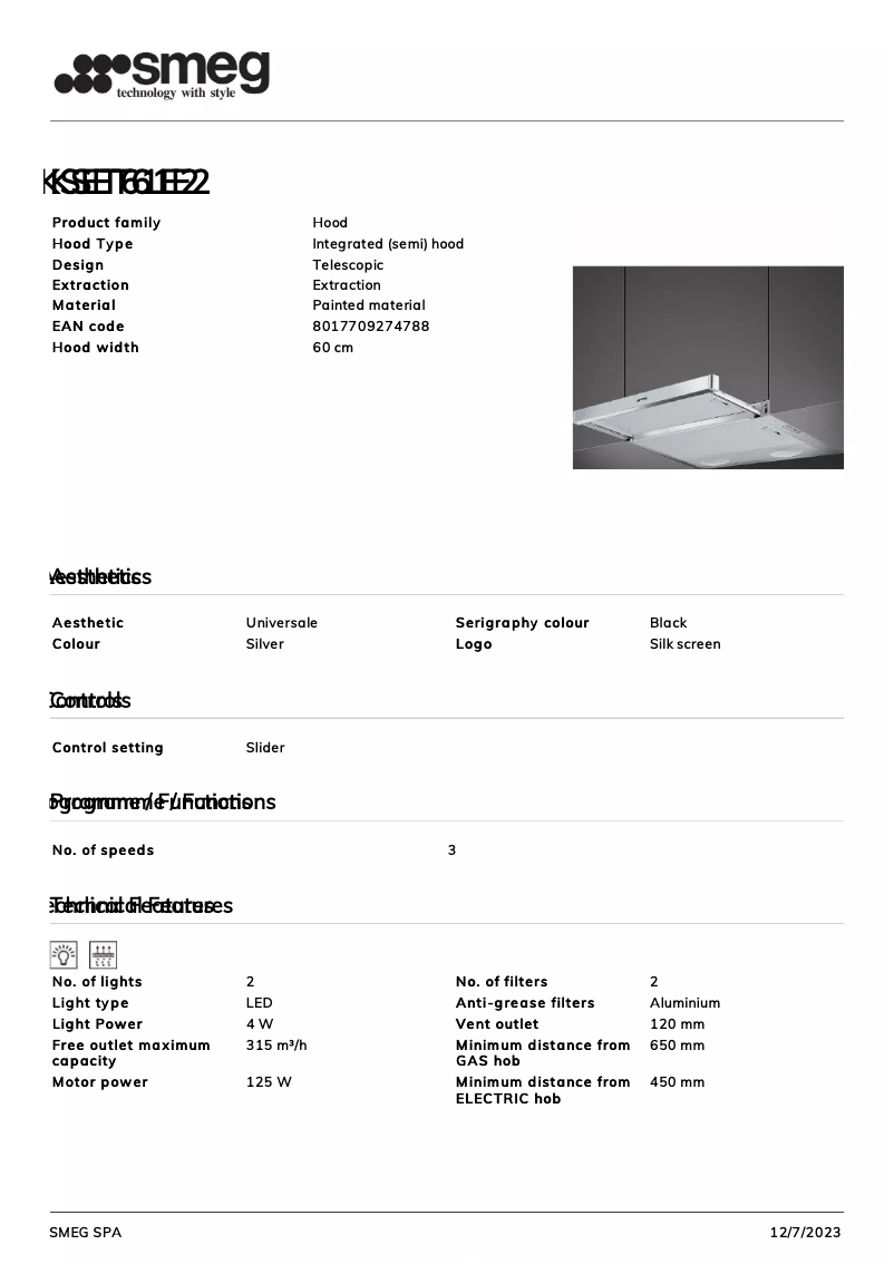 Page n°1 - Fiche technique Smeg KSET61E2