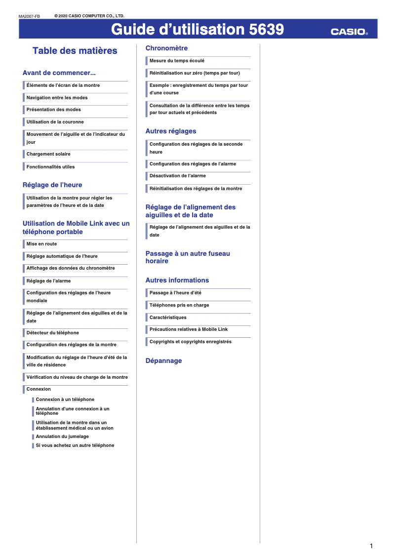 Page n°1 - Manuel utilisateur Casio Edifice EQB-1100D