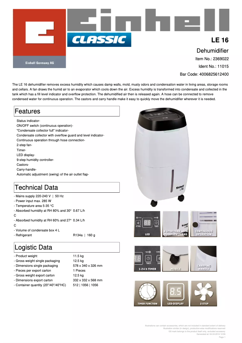 Image de la première page du manuel de l'appareil LE 16