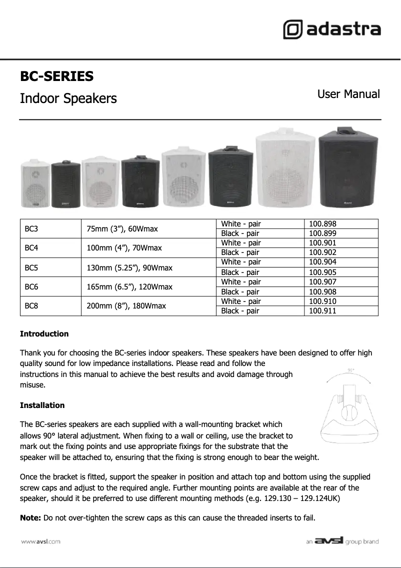 Page 1 de la notice Manuel utilisateur Adastra BC6