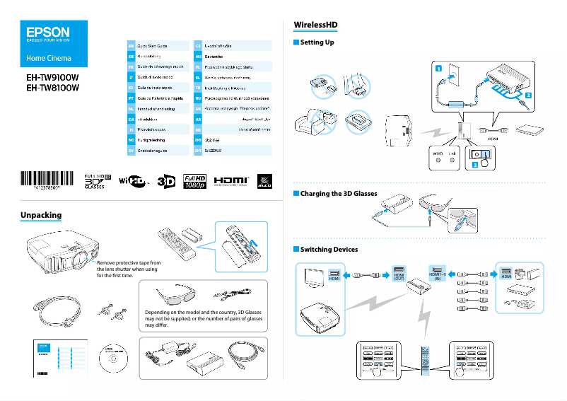 Page 1 de la notice Guide de démarrage rapide Epson EH-TW9100W