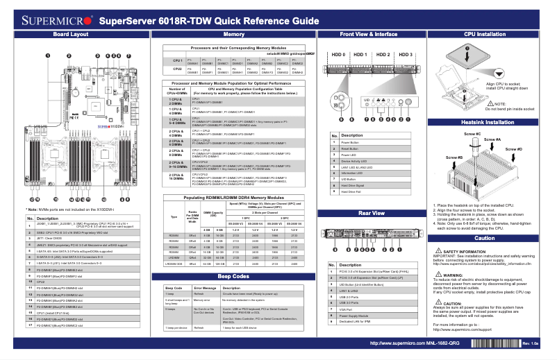 Page 1 de la notice Guide de démarrage rapide Supermicro SuperServer 6018R-TDW