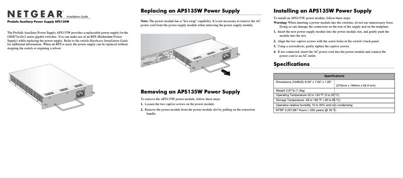 Page n°1 - Manuel utilisateur Netgear APS135W