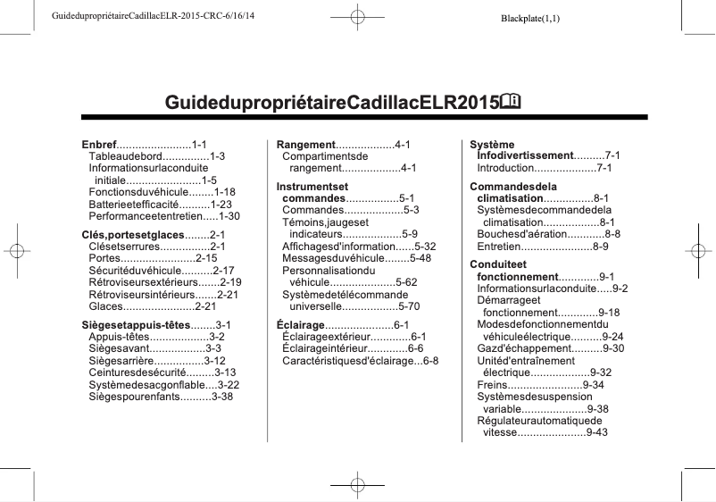 Page 1 de la notice Manuel utilisateur Cadillac ELR (2015)