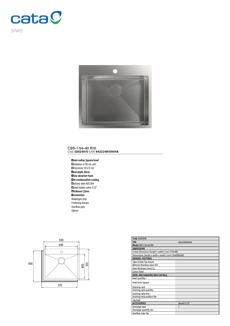 Page 1 de la notice Manuel utilisateur CATA CBS-1 54-40 R10