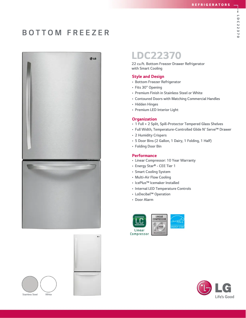Page 1 de la notice Fiche technique LG LDC22370SW