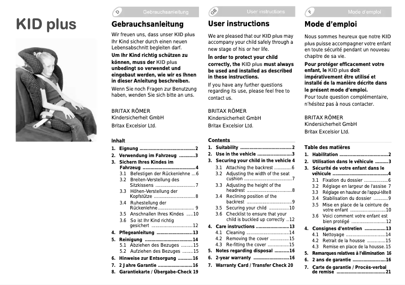Page 1 de la notice Manuel utilisateur Römer Kid Plus