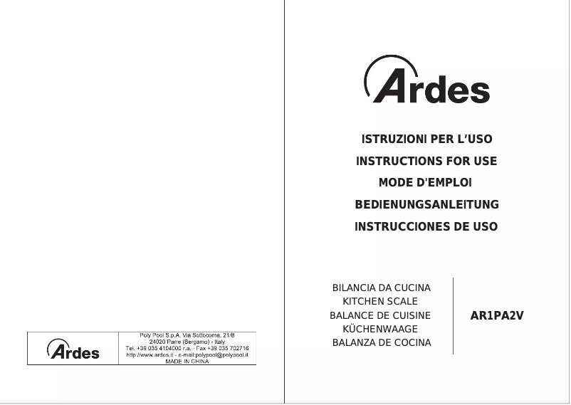 Imagen de la primera página del manual del dispositivo AR1PA2V