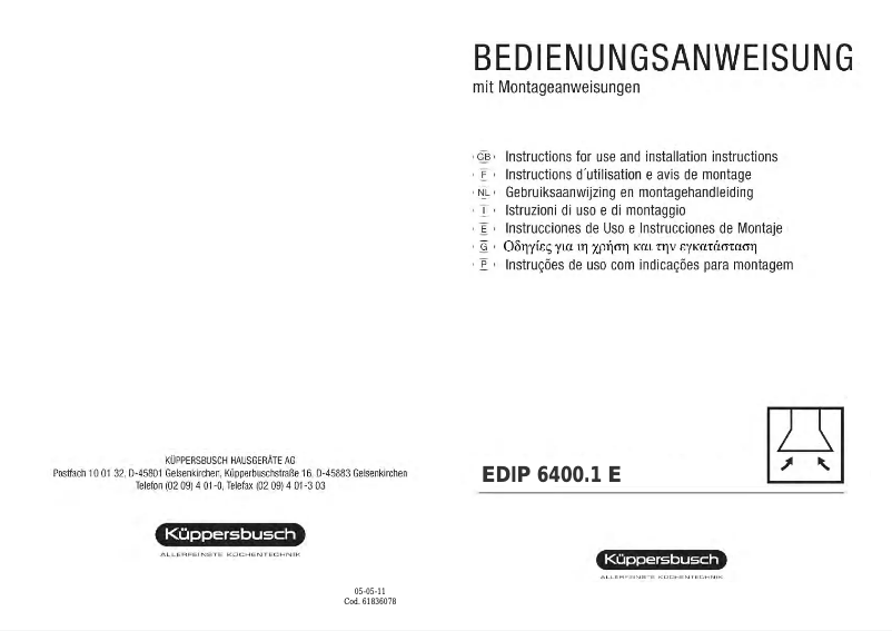 Page 1 de la notice Manuel utilisateur Küppersbusch EDIP 6400.1E