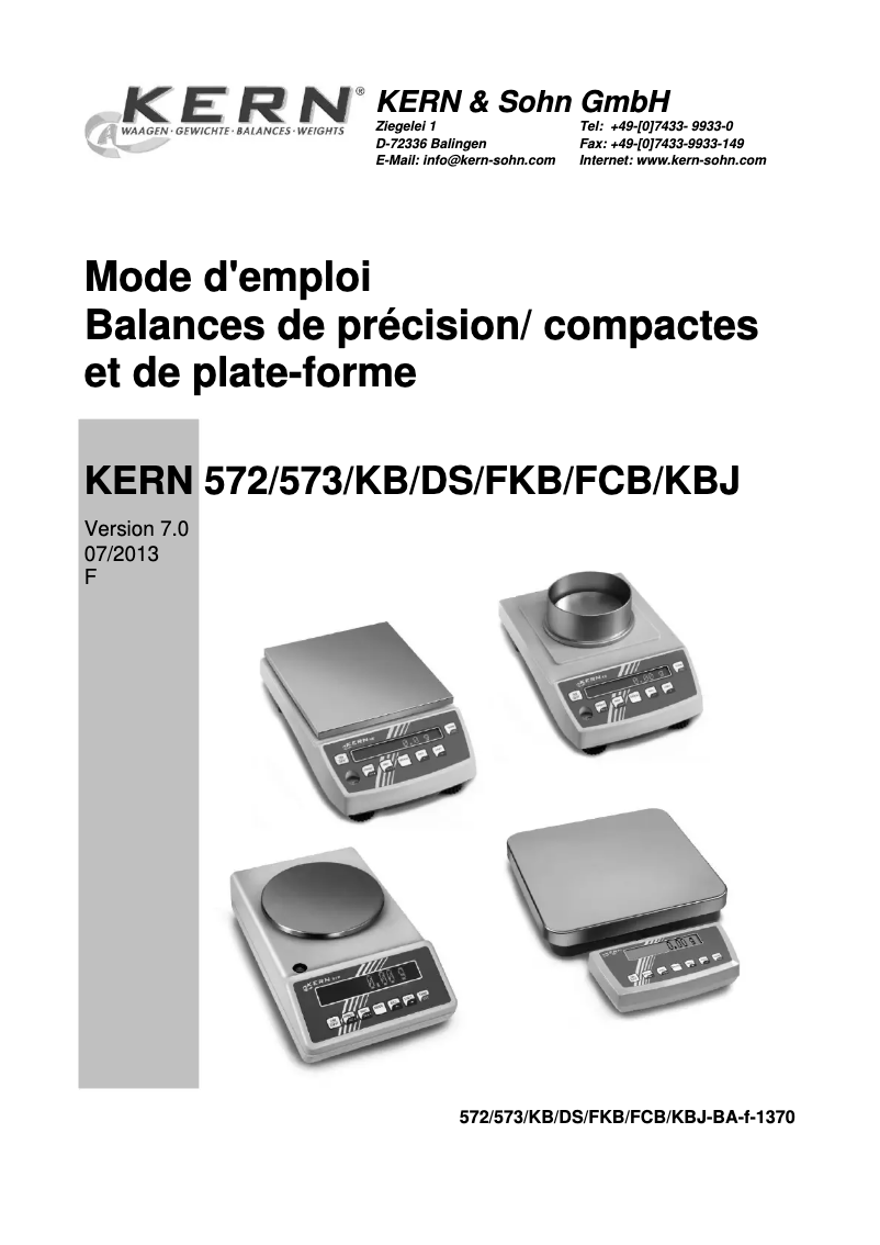 Page n°1 - Manuel utilisateur Kern 572-30