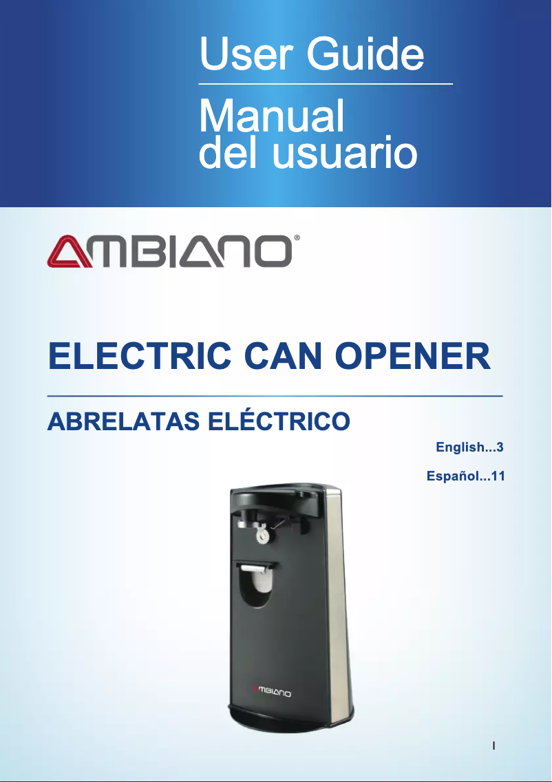 Page n°1 - Manuel utilisateur Ambiano Electric Can Opener CO2061A-UL