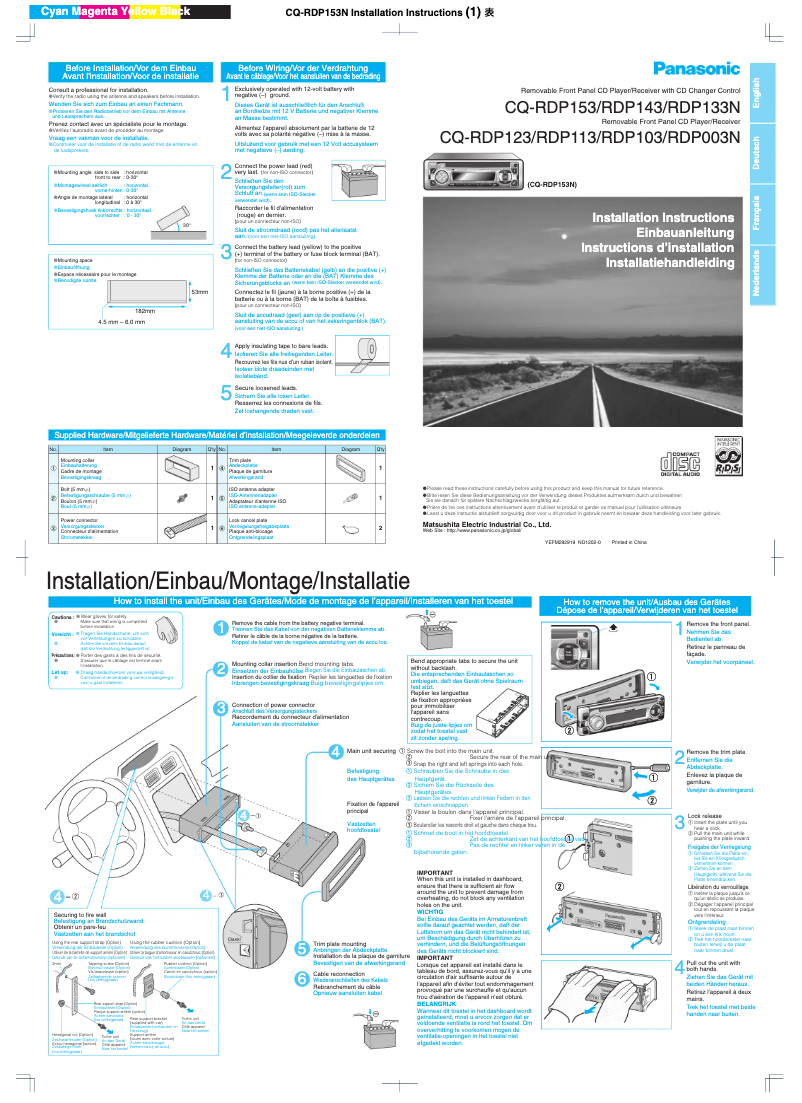 Page n°1 - Manuel utilisateur Panasonic CQ-RDP153N