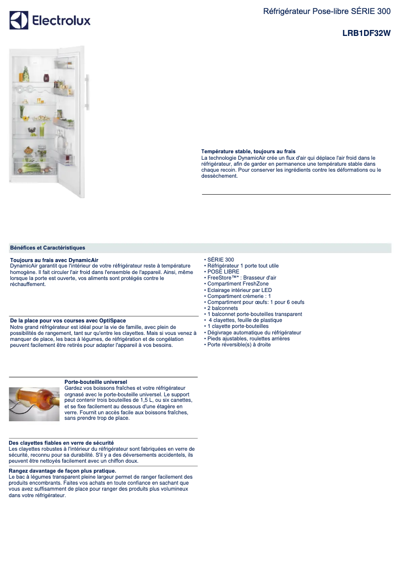 Page n°1 - Fiche technique Electrolux LRB1DF32W