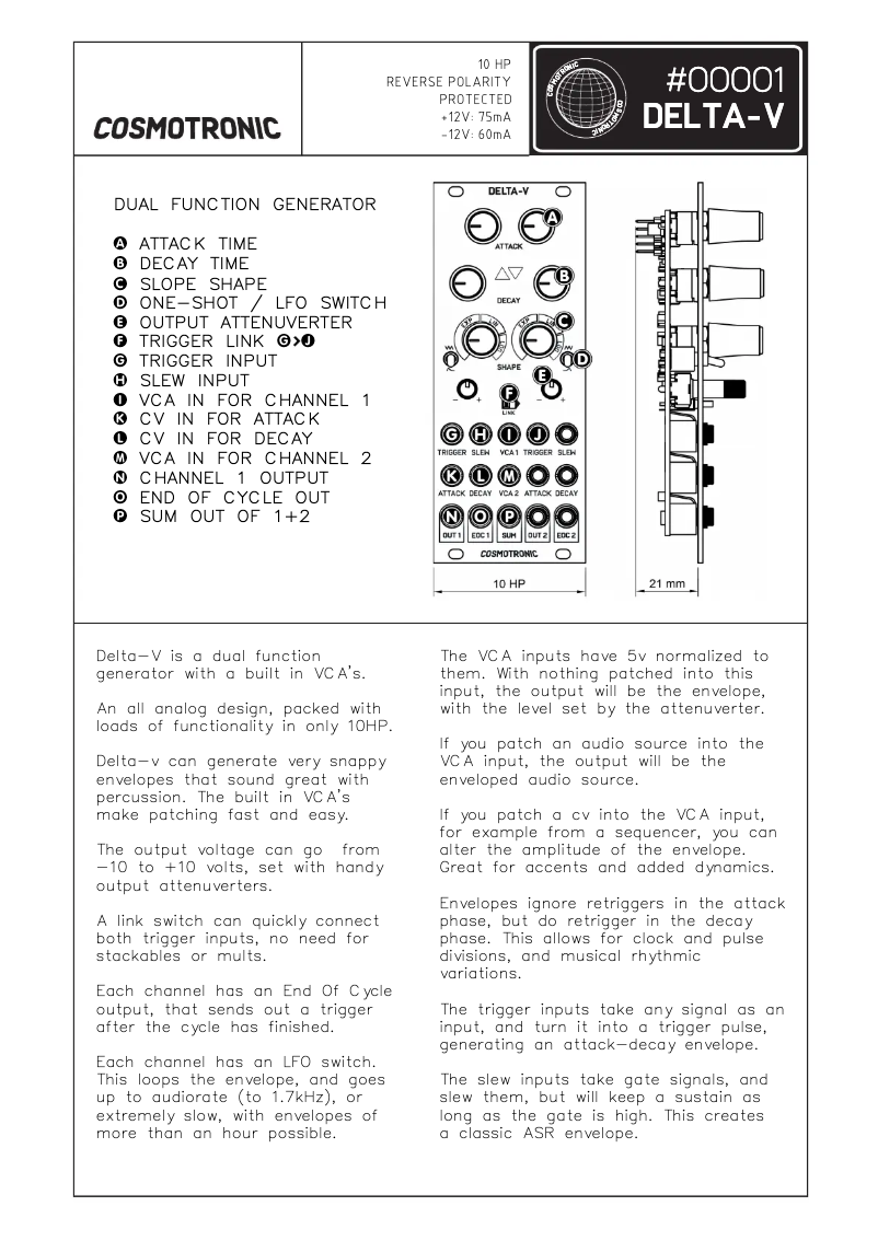 Page n°1 - Manuel utilisateur Cosmotronic Delta-V