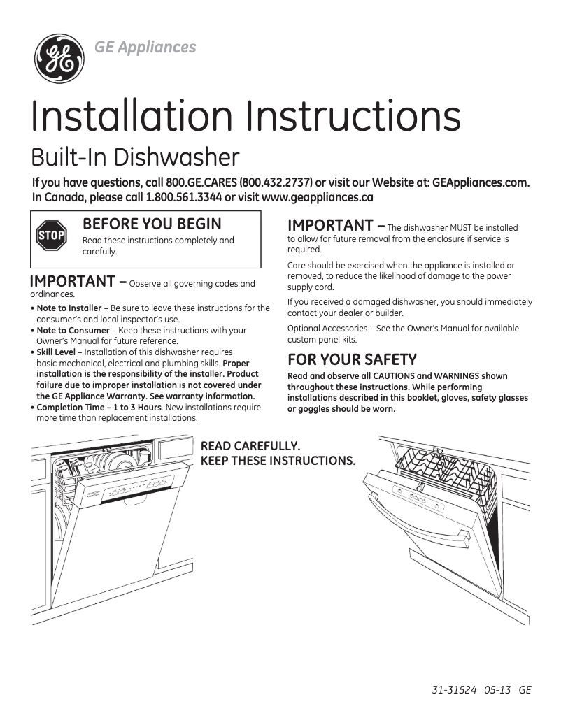 Page 1 of the manual Instructions / Assembly GE PDT750SSFSS