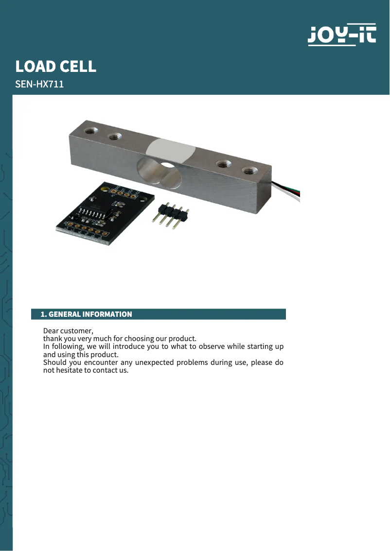 Page n°1 - Manuel utilisateur Joy-It SEN-HX711-01