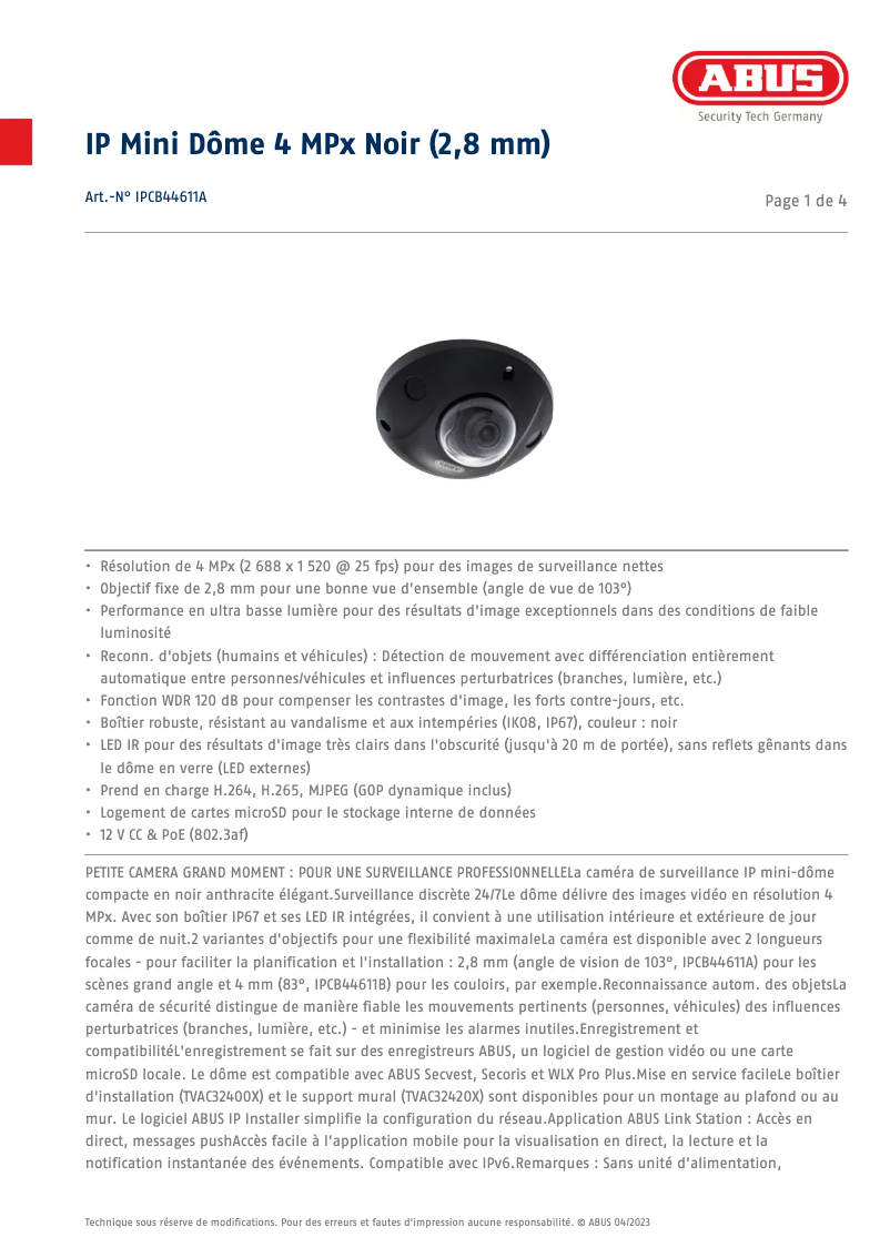 Image de la première page du manuel de l'appareil IPCB44611A