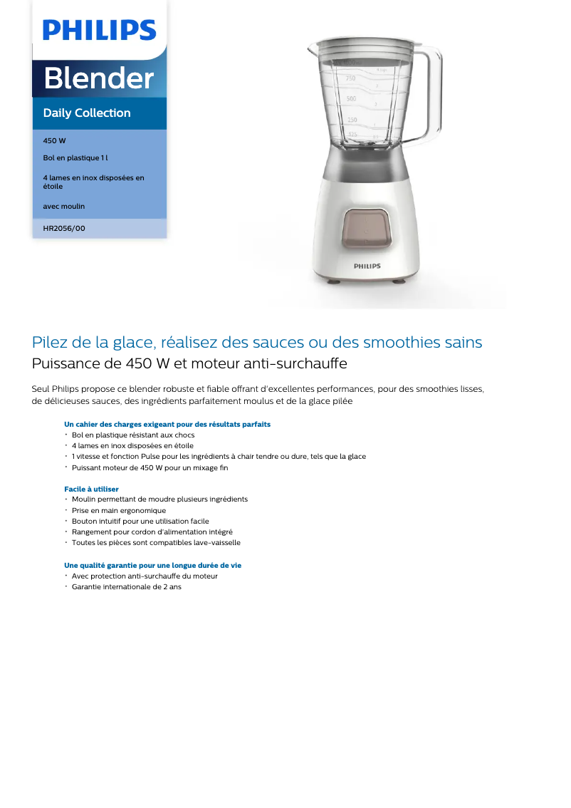 Page 1 de la notice Manuel utilisateur Philips HR2100 Daily