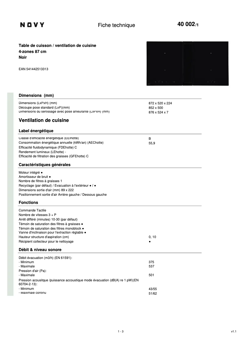 Page 1 de la notice Fiche technique Novy Up Comfort 40002