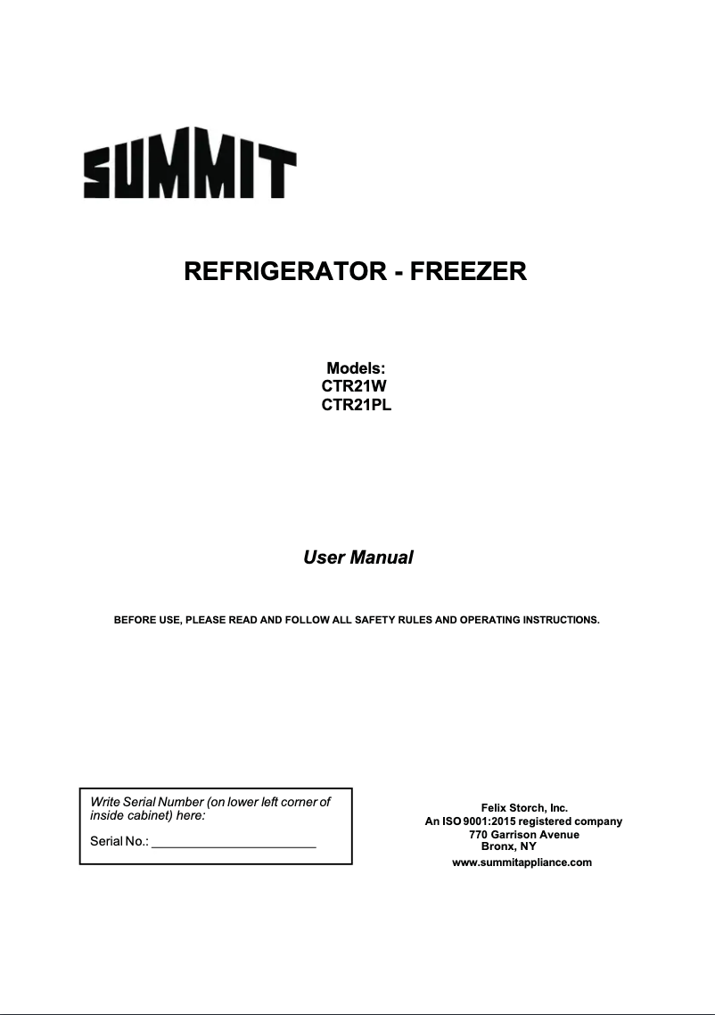 Page 1 de la notice Manuel utilisateur Summit CTR21W