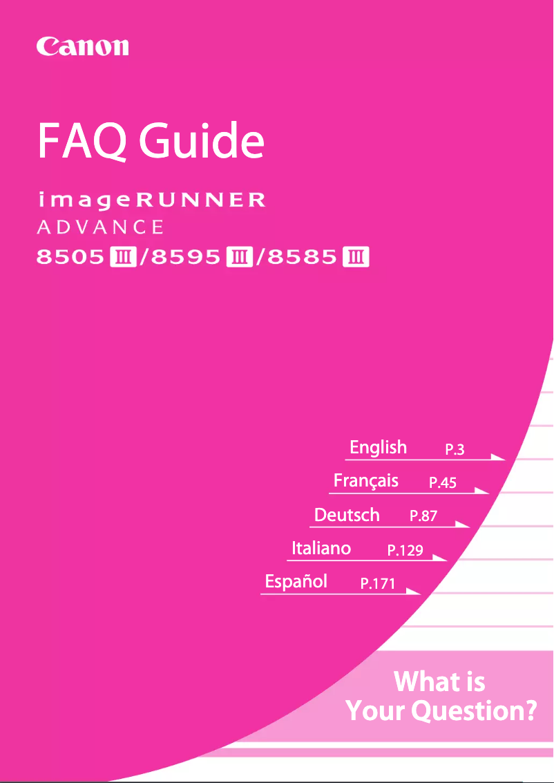 Page 1 de la notice FAQ Canon imageRUNNER ADVANCE 8585 PRO III