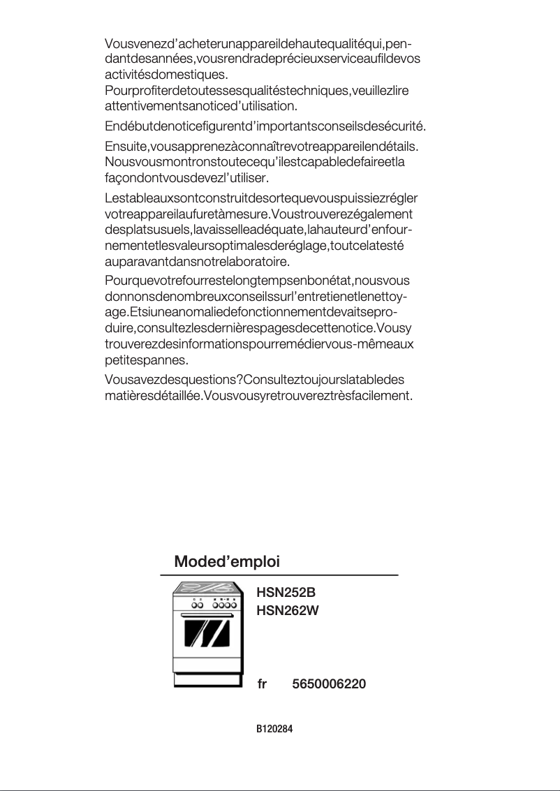 Page 1 de la notice Manuel utilisateur Bosch HSN252B