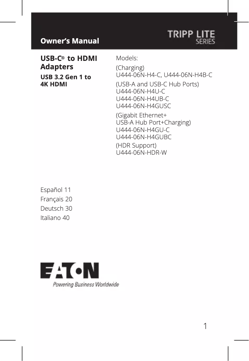 Page n°1 - Manuel utilisateur Tripp Lite U444-06N-H4-C