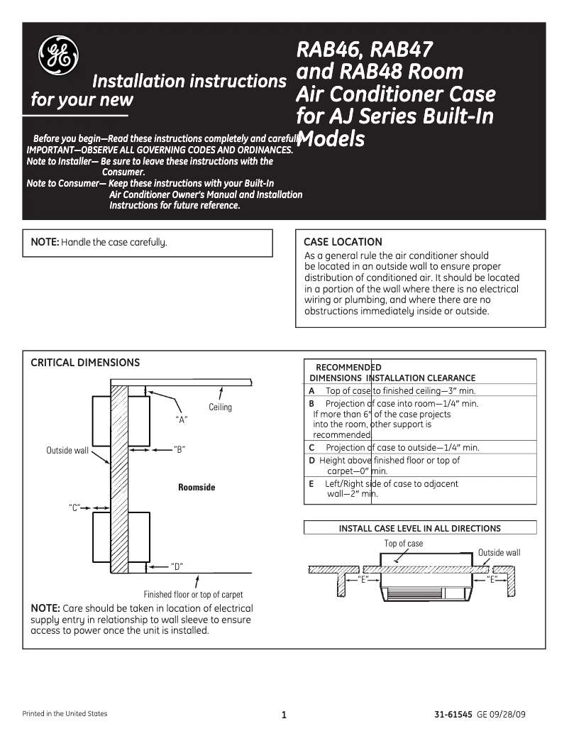 Page n°1 - Manuel utilisateur GE RAB46A