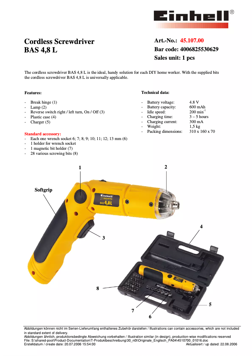 Image de la première page du manuel de l'appareil BAS 4,8 L