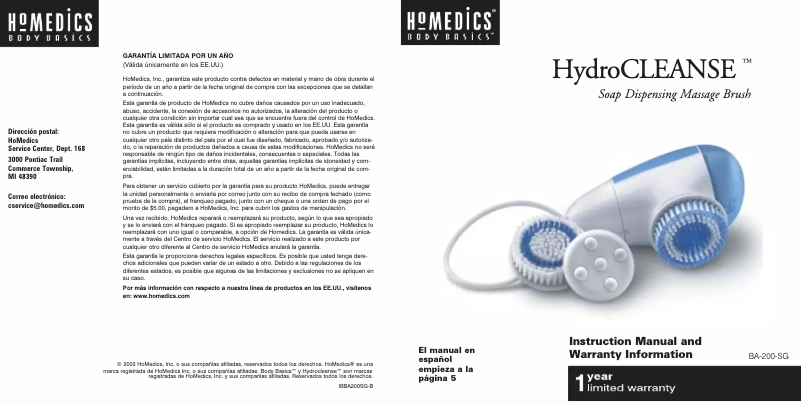 Page 1 de la notice Manuel utilisateur Homedics BA-200-SG