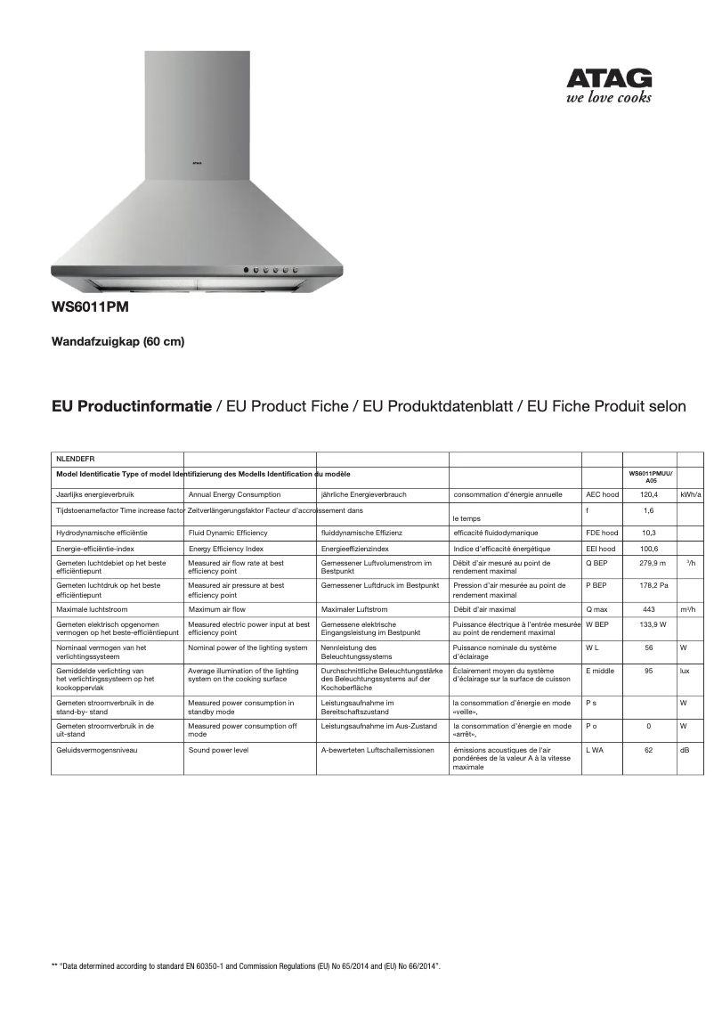 Page 1 de la notice Fiche technique Atag WS6011PM
