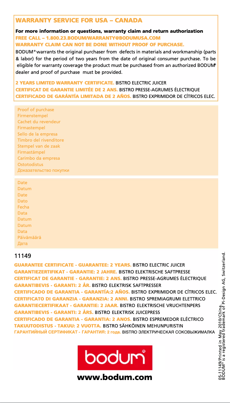 Page 1 de la notice Manuel utilisateur Bodum Bistro 11149