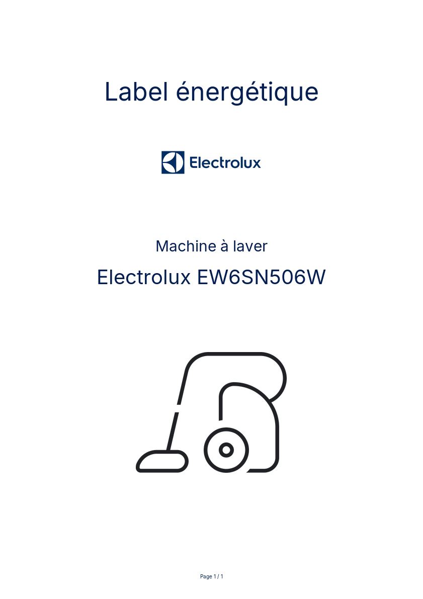 Page n°1 - Label énergétique Electrolux EW6SN506W