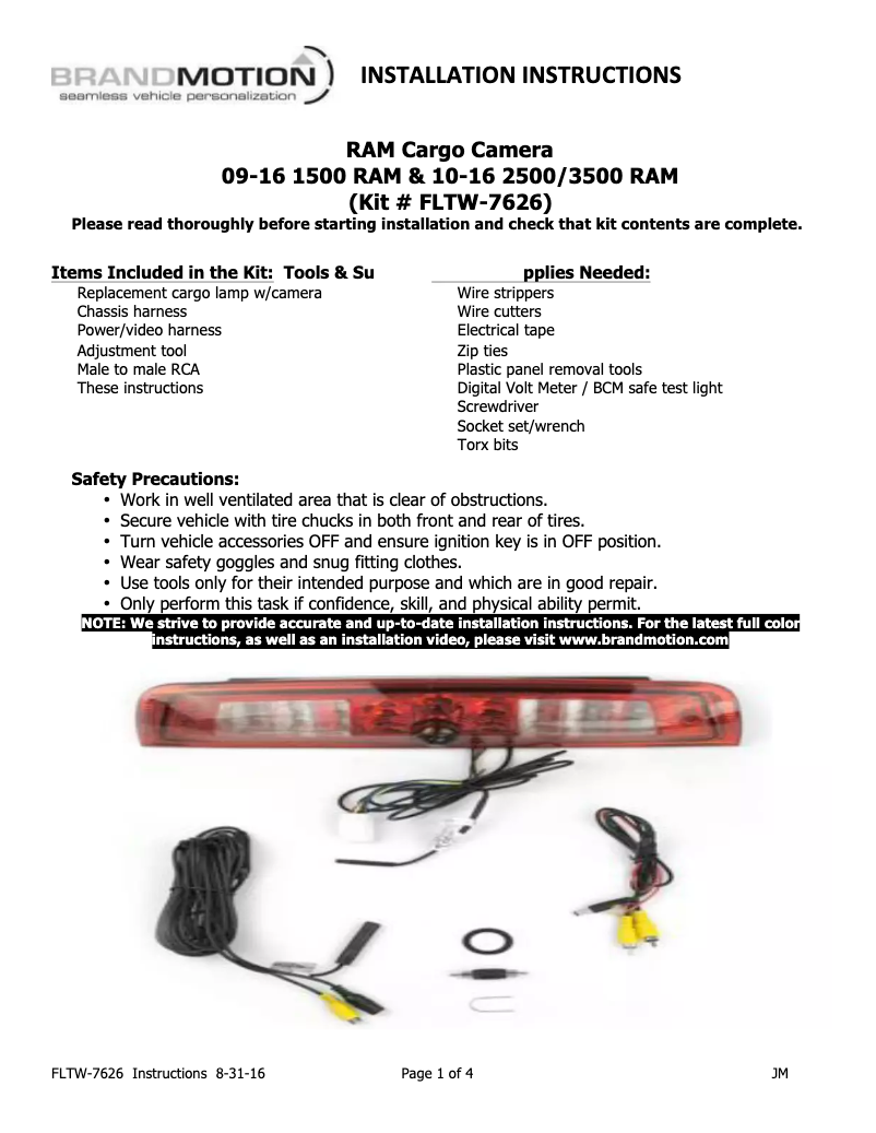 Page n°1 - Manuel utilisateur Brandmotion FLTW-7626