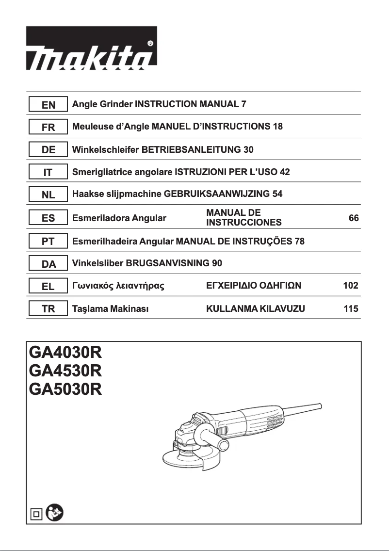 Page 1 de la notice Manuel utilisateur Makita GA5030R