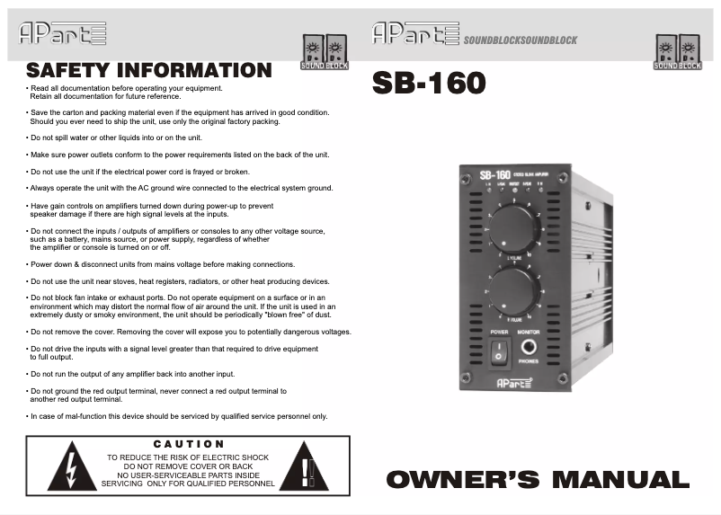 Page 1 de la notice Manuel utilisateur APart SB160