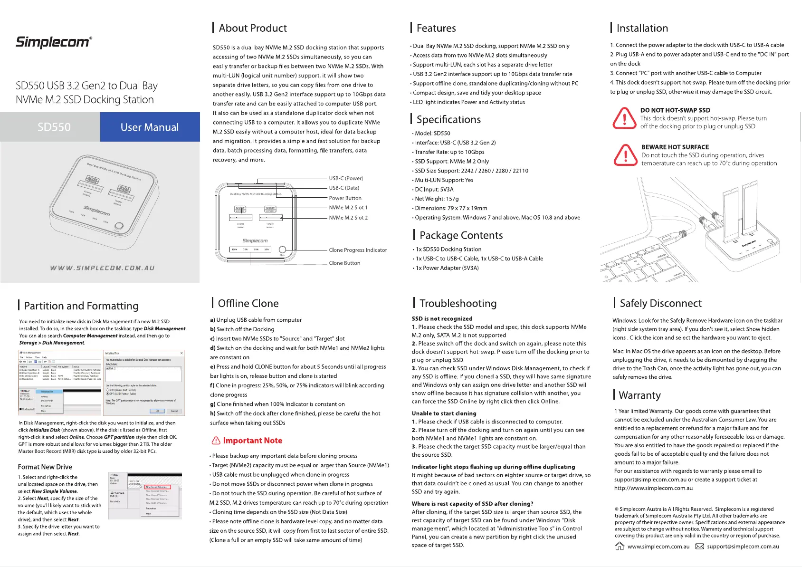 Page n°1 - Manuel utilisateur Simplecom SD550