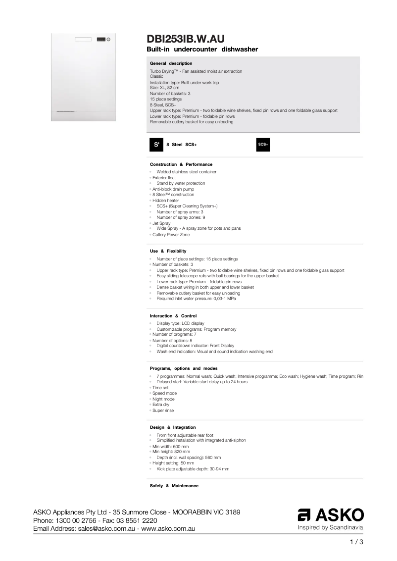 Image de la première page du manuel de l'appareil DBI253IB.W.AU