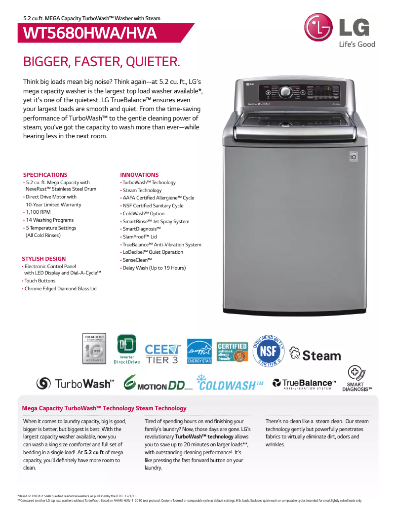 Page n°1 - Fiche technique LG WT5680HWA