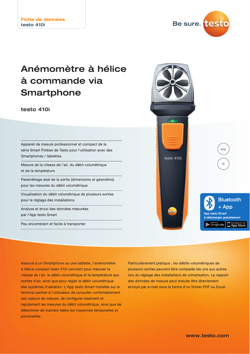 Page 1 de la notice Fiche technique Testo 410i