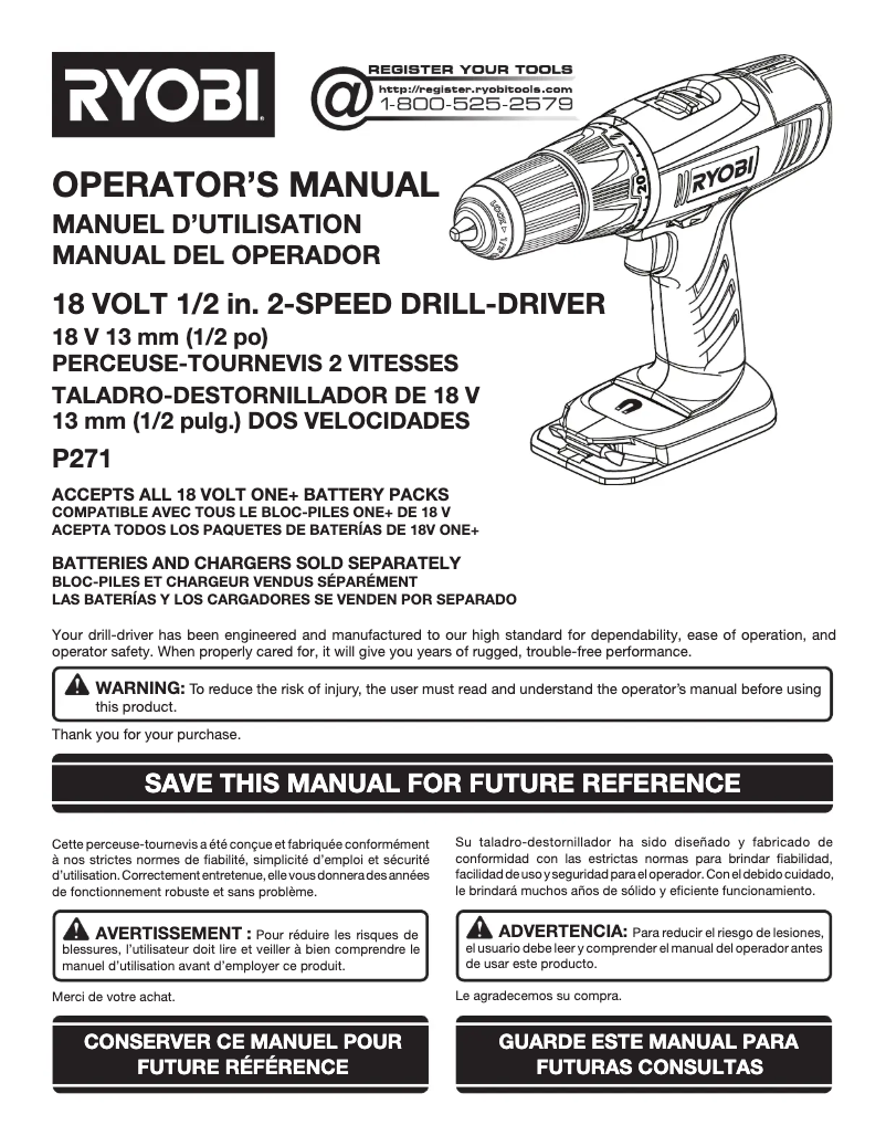 Page 1 de la notice Manuel utilisateur RYOBI P828