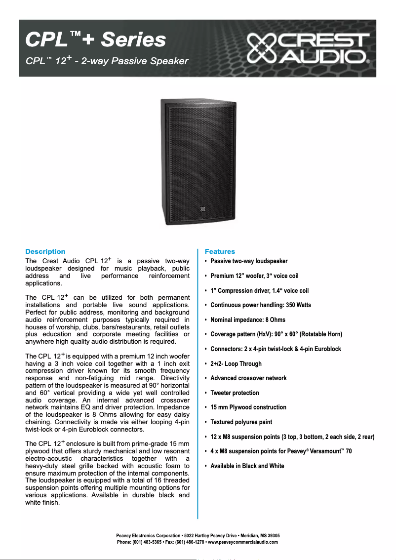 Page n°1 - Fiche technique Crest Audio CPL 12+