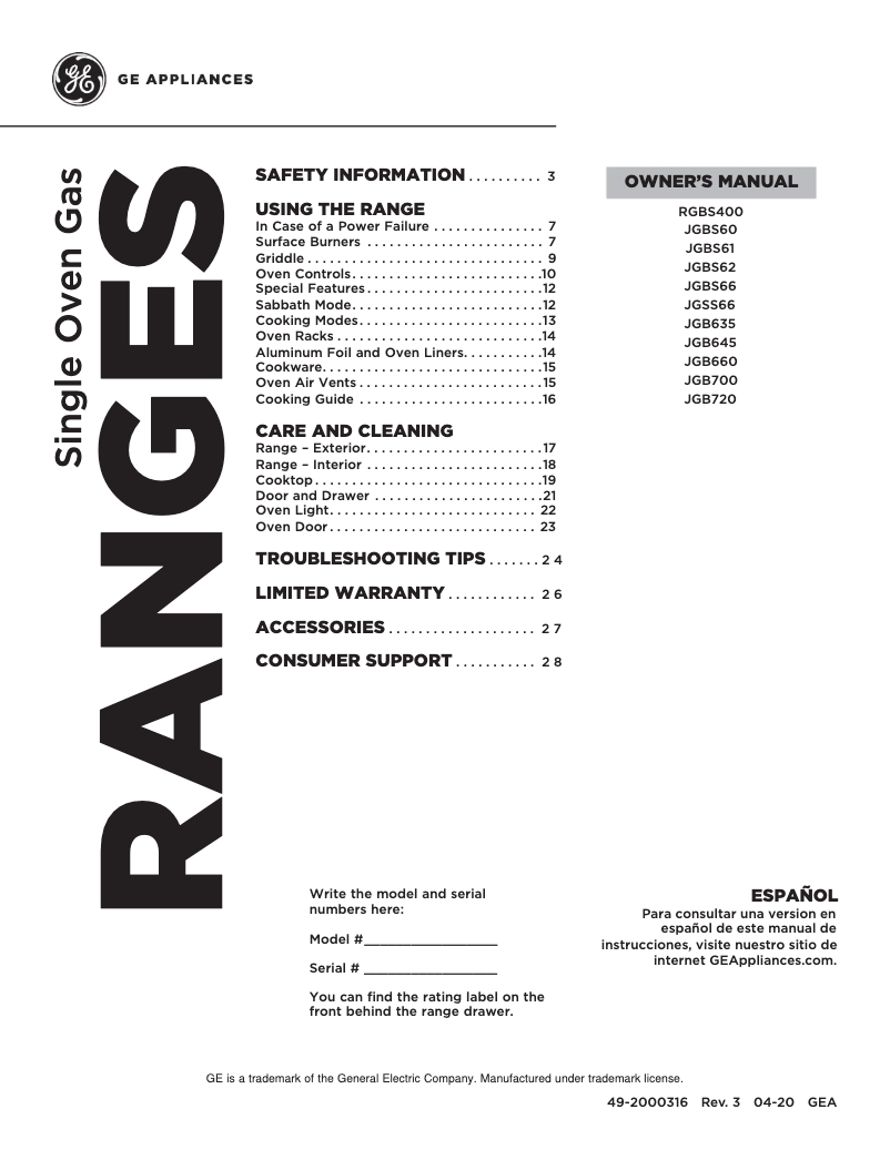 Page n°1 - Manuel d'utilisation et d'entretien Adora JGB720SEJSS
