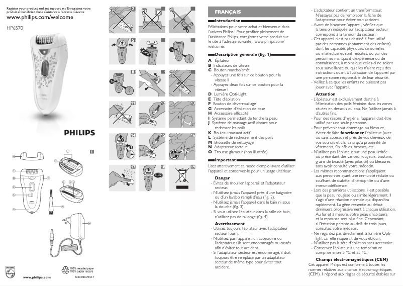 Page 1 de la notice Manuel utilisateur Philips SatinPerfect HP6570