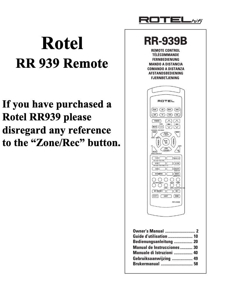 Page 1 of the manual User Manual Rotel RR-939